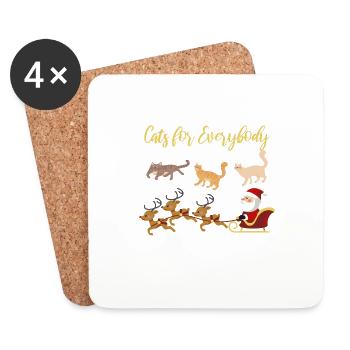 Chats pour tous Noël Chat Drôle de Noël - Dessous de verre (lot de 4) - blanc - Devant