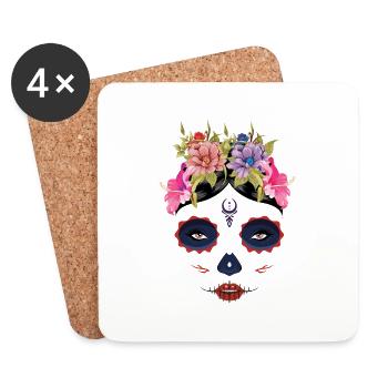Skelett Gesicht Blumen Muertos Tag der Toten Halloween - Untersetzer (4er-Set) - Weiß - Vorne