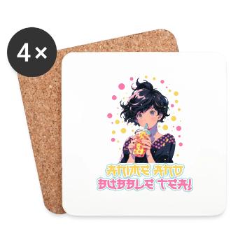 Anime and Boba Bubble Tea - Coasters (set of 4) - white - Front