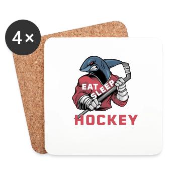 Manger Dormir Hockey Répéter Enfants Requin de glace Hockey - Dessous de verre (lot de 4) - blanc - Devant