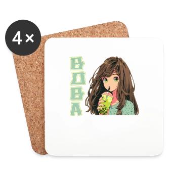 Anime and Boba Bubble Tea - Coasters (set of 4) - white - Front