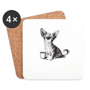 Chihuahua | Book | Coffee | Tea | Reading | - Coasters (set of 4) - white - Front