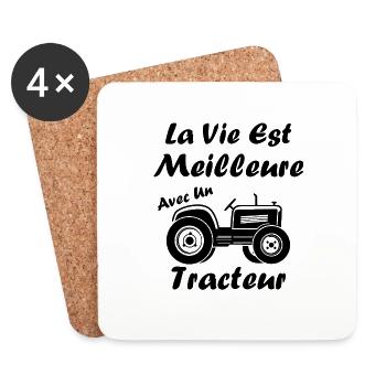 La vie est meilleure avec un tracteur - Dessous de verre (lot de 4) - blanc - Devant