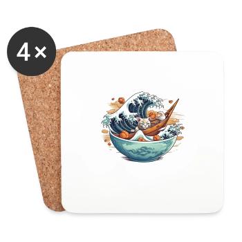 Kawaii Neko Ramen Amateurs de cuisine japonaise - Dessous de verre (lot de 4) - blanc - Devant