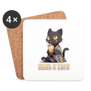 Boba and Cats Katze die Bubble Tee Mädchen Anime - Untersetzer (4er-Set) - Weiß - Vorne