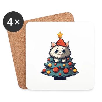 Christmas cat: play at the Christmas tree - Coasters (set of 4) - white - Front