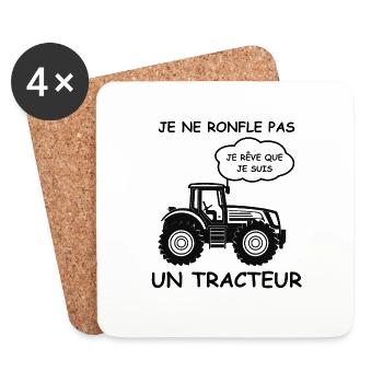 Je ne ronfle pas je rêve que je suis un tracteur - Dessous de verre (lot de 4) - blanc - Devant