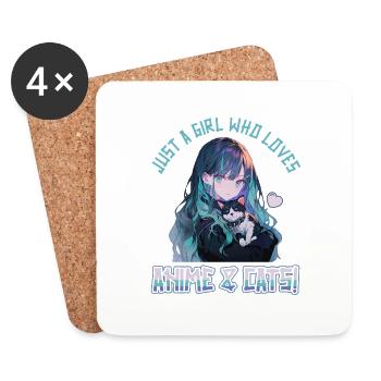Kawaii Manga Juste une fille qui aime l’anime et les chats - Dessous de verre (lot de 4) - blanc - Devant