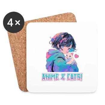 Anime and Cats Kawaii Mädchen Anime - Untersetzer (4er-Set) - Weiß - Vorne
