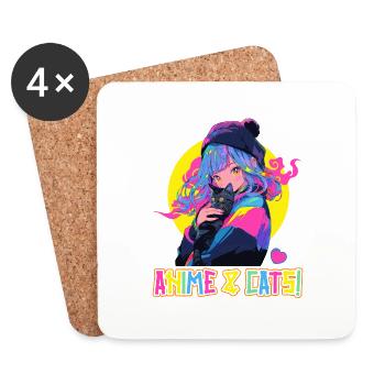 Anime and Cats Kawaii Mädchen Anime - Untersetzer (4er-Set) - Weiß - Vorne