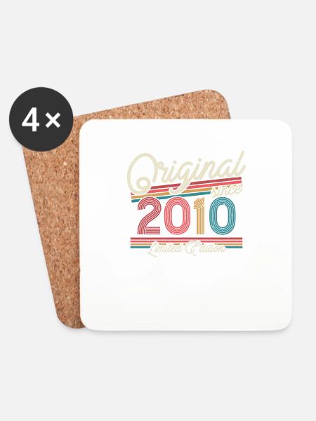 Vintage Geburtstagsgeschenk 2010, 13/14 Jahre - Untersetzer (4er-Set) - Weiß