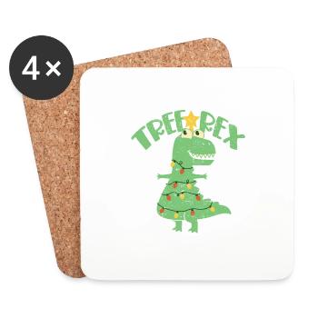 Arbre Rex Dinosaure Pyjama de Noël Noël - Dessous de verre (lot de 4) - blanc - Devant