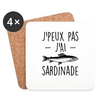 Je peux pas j'ai sardinade sardine poisson - Dessous de verre (lot de 4) - blanc - Devant