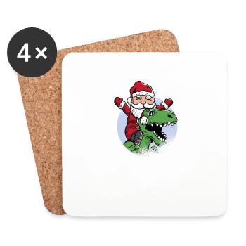 Dinosaur T Rex Christmas Santa Claus - Coasters (set of 4) - white - Front