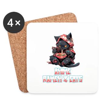 Anime Manga Kawaii Cat Eats Ramen Noodles - Dessous de verre (lot de 4) - blanc - Devant