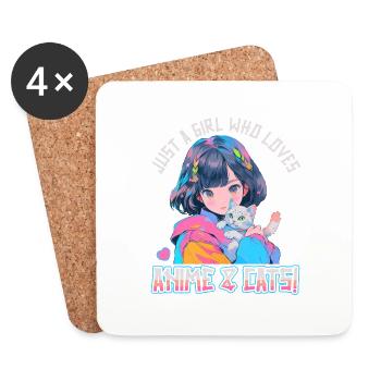 Kawaii Manga Juste une fille qui aime l’anime et les chats - Dessous de verre (lot de 4) - blanc - Devant