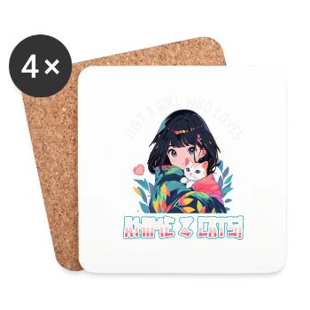 Kawaii Manga Juste une fille qui aime l’anime et les chats - Dessous de verre (lot de 4) - blanc - Devant