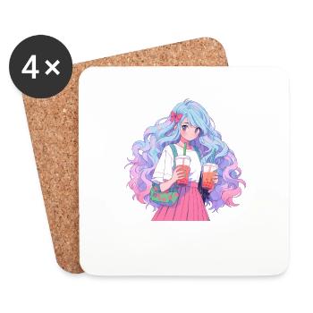 Anime and Boba Bubble Tea - Coasters (set of 4) - white - Front