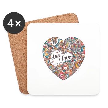 Buntes Herz - live & love - Coasters (set of 4) - white - Front