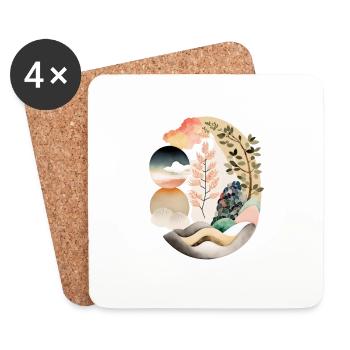 Œuf Japandi, design rond dans le style japandi - Dessous de verre (lot de 4) - blanc - Devant