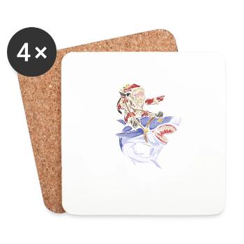 Père Noël Chevauchant Requin Noël Poisson Joyeux - Dessous de verre (lot de 4) - blanc - Devant