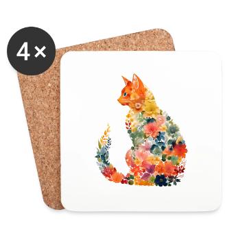 Cat Flowers Gift ideal for all of the cat lovers - Coasters (set of 4) - white - Front