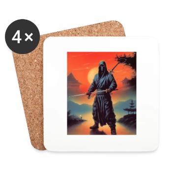 Ninja Tshirt Men, Boys Fantasy Stickers, Mugs Caps - Coasters (set of 4) - white - Front