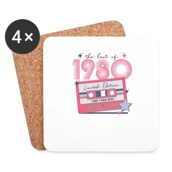 1980 Anniversaire né en 1980 Retro Vintage - Dessous de verre (lot de 4) - blanc - Devant