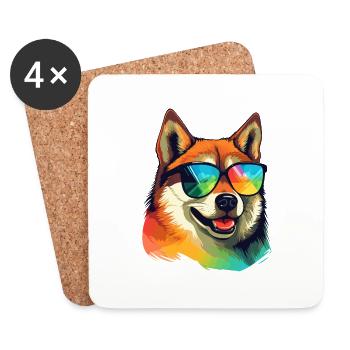 Bunter Akita trägt Sonnenbrille Hundeliebhaber - Untersetzer (4er-Set) - Weiß - Vorne