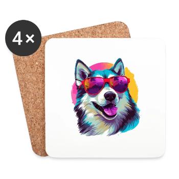 Husky coloré d’Alaska portant des lunettes de soleil - Dessous de verre (lot de 4) - blanc - Devant