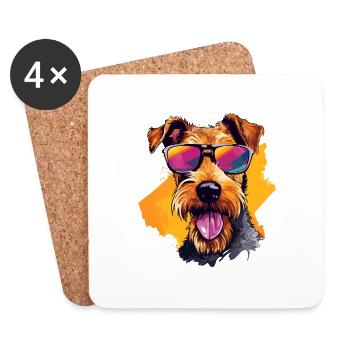Colorful Airedale Terrier Wearing Sunglasses - Coasters (set of 4) - white - Front