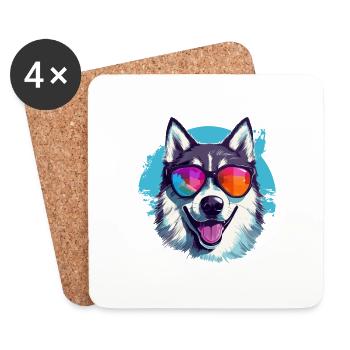 Husky coloré d’Alaska portant des lunettes de soleil - Dessous de verre (lot de 4) - blanc - Devant