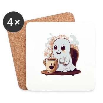 Cute little ghost drinking coffee - Coasters (set of 4) - white - Front