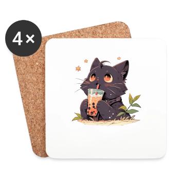 Boba and Cats Katze die Bubble Tee trinkt Anime - Untersetzer (4er-Set) - Weiß - Vorne