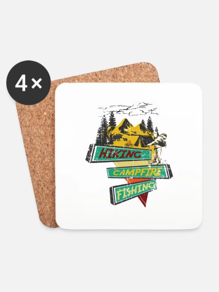 Hiking Campfire Fishing - Untersetzer (4er-Set) - Weiß