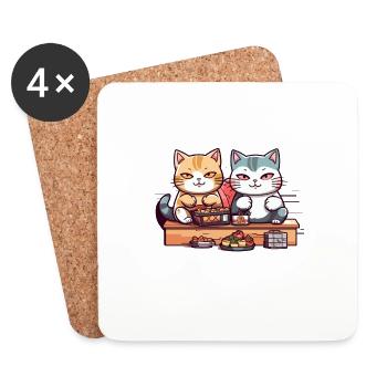 Sushi japonais avec otaku chat Neko - Dessous de verre (lot de 4) - blanc - Devant