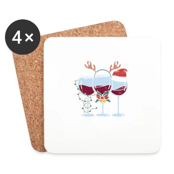 Drôle de vin Noël Noël Santa Hat Lumières de Noël - Dessous de verre (lot de 4) - blanc - Devant
