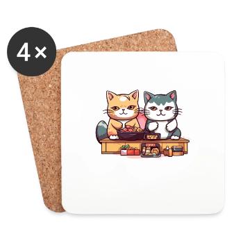 Sushi Aventure Anime Flair Kawaii Neko Otaku - Dessous de verre (lot de 4) - blanc - Devant
