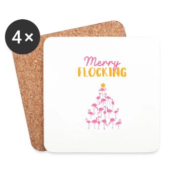 Happy flocking Christmas Pink Flamingo - Coasters (set of 4) - white - Front