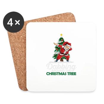 Santa Claus dabs lights around the Christmas tree - Coasters (set of 4) - white - Front