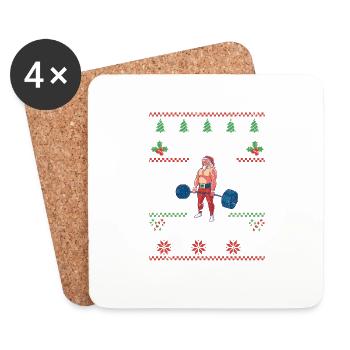 No Lift No Present Weihnachtsmann Gym Workout Ugly - Untersetzer (4er-Set) - Weiß - Vorne