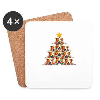 Bouledogue anglais arbre de Noël Chien de Noël - Dessous de verre (lot de 4) - blanc - Devant