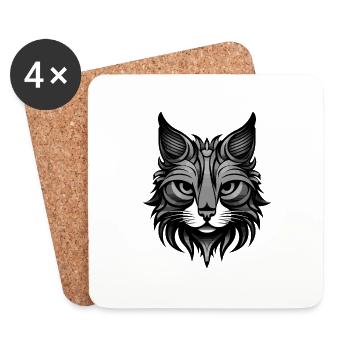 Tête de portrait de chat - Dessous de verre (lot de 4) - blanc - Devant