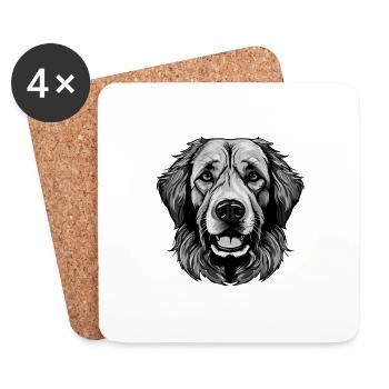Portrait de chien Golden Retriever - Dessous de verre (lot de 4) - blanc - Devant