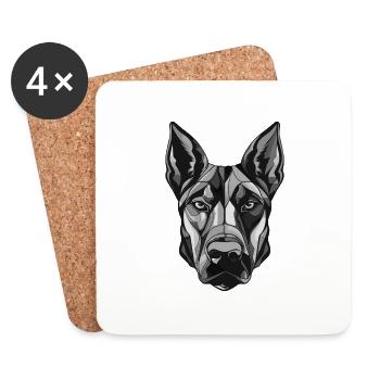 Portrait de chien doberman - Dessous de verre (lot de 4) - blanc - Devant