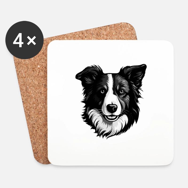Border Collie Hund Portrait - Untersetzer (4er-Set) - Weiß