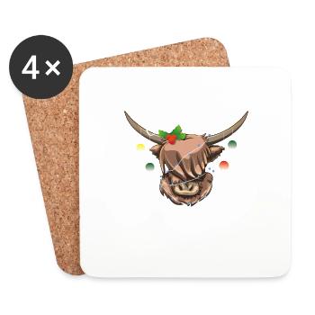 Hairy Christmas Highland Cow - Untersetzer (4er-Set) - Weiß - Vorne