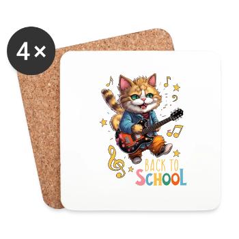 Schulkind Schulanfang Einschulung Katze Kätzchen - Untersetzer (4er-Set) - Weiß - Vorne