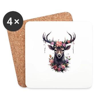Ersatz Dirndl Hirschgeweih Hirsch - Untersetzer (4er-Set) - Weiß - Vorne