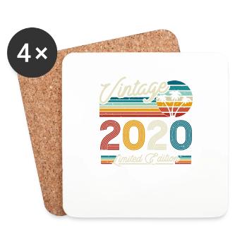 Cadeau d’anniversaire vintage 2020, 3-4 ans - Dessous de verre (lot de 4) - blanc - Devant